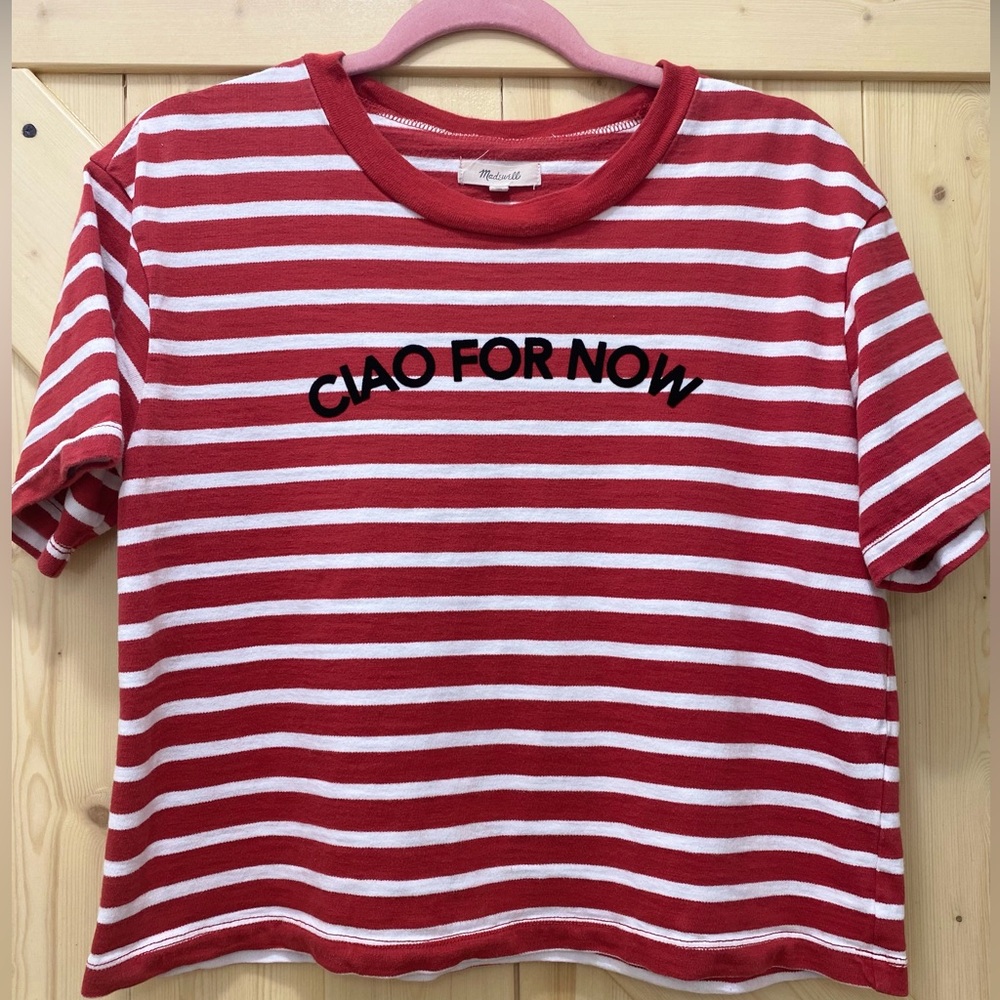 ❤️‍🔥❤️‍🔥Madewell “Ciao For Now”Red & White Short Sleeved Crew Neck Shirt Blouse